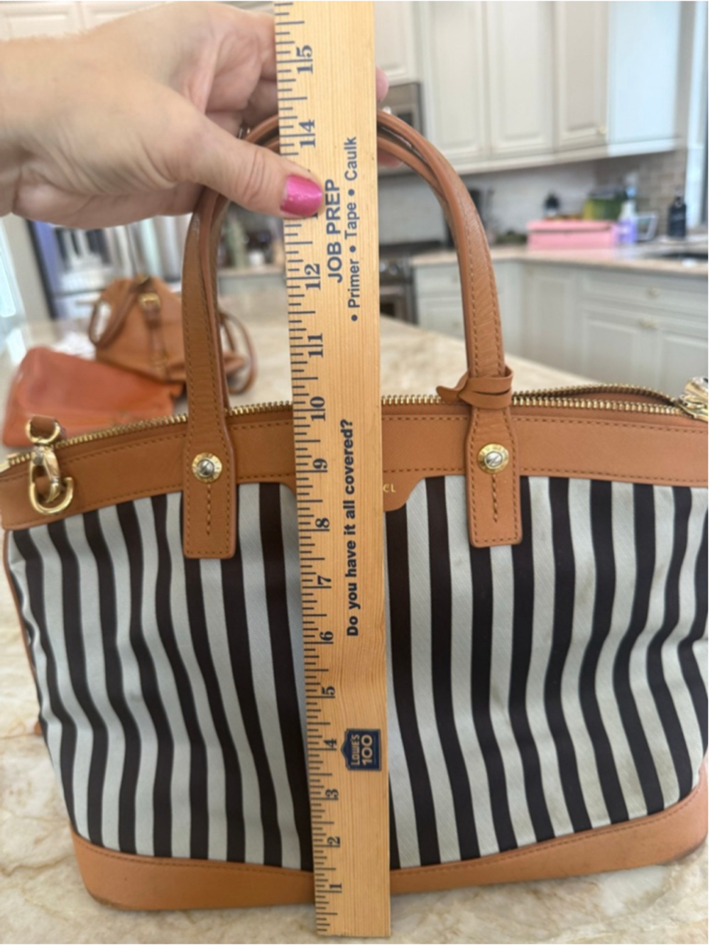 Henri Bendel Satchel with crossbody strap Brown & White Striped - Picture 14 of 15
